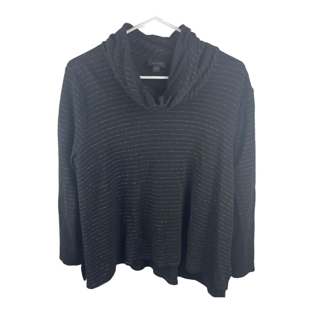 J.Jill Wearable Collection Soft Black Metallic Cowlneck Sweatshirt Sz L Petite